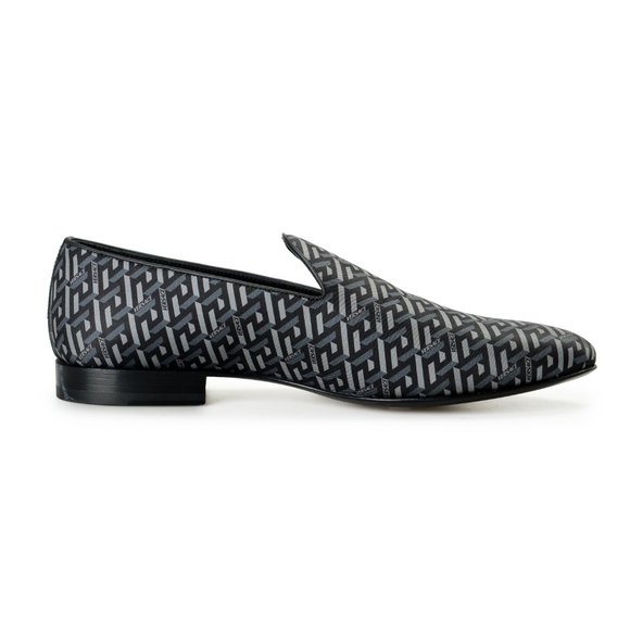 Versace Men\'s Greca Print Silk & Leather Slip On Loafers Shoes US 12 IT 45 main image 5